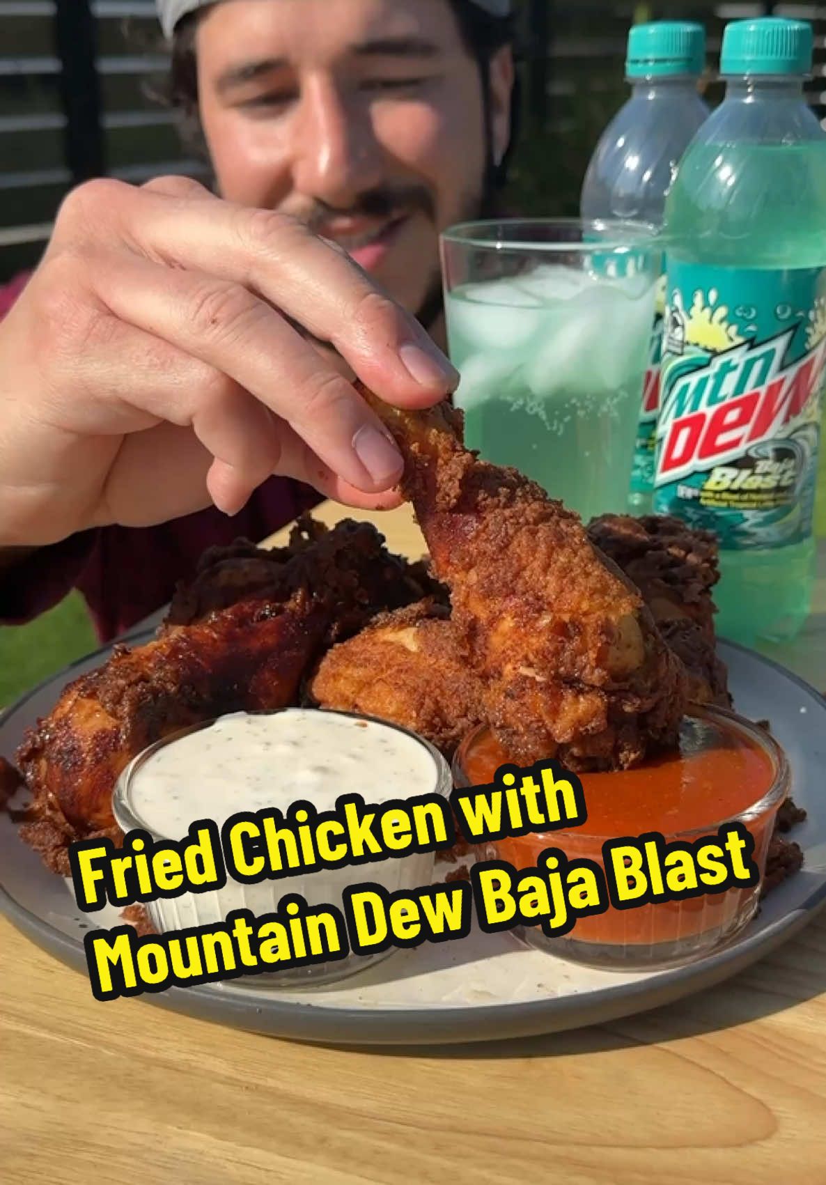 Duck fat Fried chicken with @Mountain Dew Baja Blast for the big game 🍗🏈 #mountaindewpartner