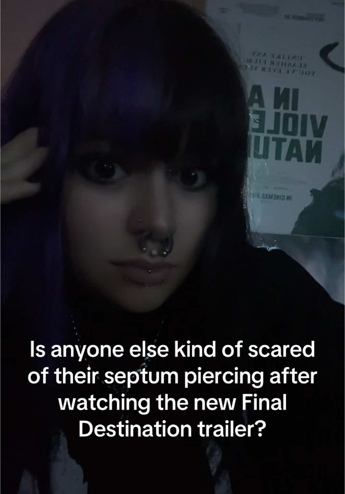 Another one to add to the long list of things the Final Destination franchise has traumatised me about… #finaldestination #bloodlines #traumatised #septumpiercing #nosepiercing #septum #piercing #nose #ouch #rollarcoaster #final #destination #horror #trailer #scared #sad #finaldestinationloggingtruck #finaldestinationbloodlines #stretchedseptum #stretchedseptumpiercing 