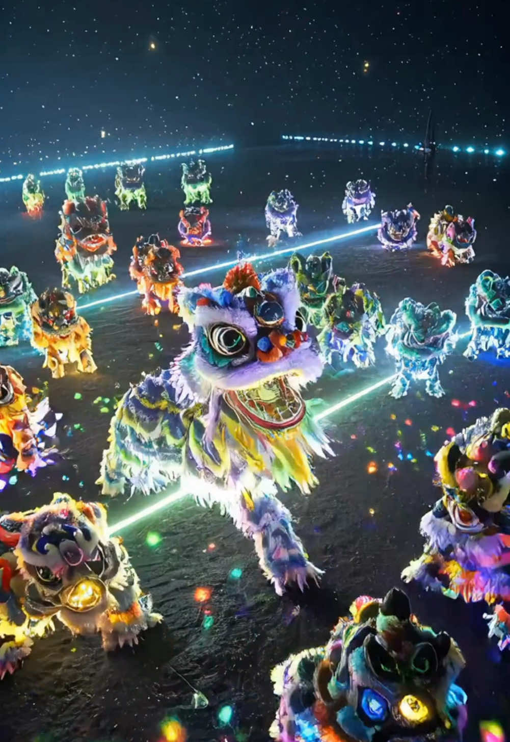 天降神龍，夜間發光醒獅表演Night Luminous Lions Dance Performance #新年快樂 #恭禧發財 #醒獅 #liondance #醒獅 #happynewyear2025🎉🎊 #tiktokmalaysia #tiktoksingapore #蛇年好运来 #万事如意 