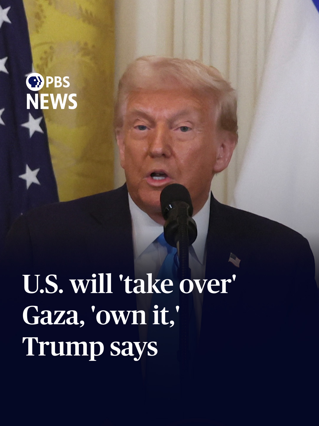 President Donald Trump said Tuesday that the United States will “take over” Gaza and rebuild it in the aftermath of Israel’s war against Hamas. The president’s comments came during a joint news conference at the White House with visiting Israeli Prime Minister Benjamin Netanyahu. Trump, calling the Gaza Strip “a symbol of death and destruction for so many decades” and “an unlucky place for a long time,” said the area “should not go through a process of rebuilding and occupation by the same people that have really stood there and fought for it … and lived a miserable existence there.” Instead, the president called on “countries of interest with humanitarian hearts” to build “various domains that will ultimately be occupied by the 1.8 million Palestinians living in Gaza.” Last month, the Biden administration, with assistance from the Trump transition team, helped secure an ongoing ceasefire between Israel and Hamas that has involved the exchange of hostages and prisoners on both sides. Gazans began returning to the devastated territory in late January. The president said that the “only reason” Palestinians want to return to Gaza is because “they have no alternative.” Trump said the U.S. will “be responsible for dismantling all of the dangerous, unexploded bombs and other weapons on the site,” level the destroyed buildings and create economic development in the area. When asked who he envisions living in Gaza after it is rebuilt, Trump said, “the world's people,” including Palestinians. #news #pbsnews #pbs #politics #trump