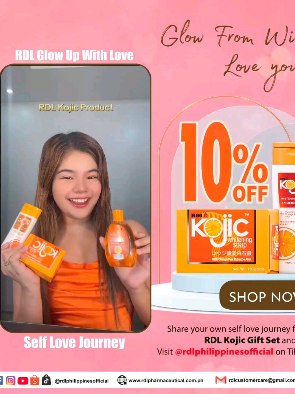 Self-love starts with YOU! 💖 Watch as Cheska shares her self-love journey and how she embraces confidence and beauty with RDL Kojic. Now, it’s your turn! ✨ Join the #RDLGlowUpWithLove challenge and celebrate the most important kind of love—self-love! ✨ 🎥 How to join: 1️⃣ Take a video sharing your self-love journey. Make sure your video includes any of the RDL Kojic products for a chance to win! 2️⃣ Post it on your TikTok account (set to public). 3️⃣ Tag us @rdlphilippinesofficial and use the hashtags #RDLGlowUpWithLove and #RDLKojicIsTheMagic. 4️⃣ We’re selecting 10 inspiring stories to receive an RDL KOJIC GIFT SET and CASH prizes! 📅 Don’t wait—start your journey today and inspire others to glow with love! ✨ #RDLLiveWithBeauty #RDLKojicIsTheMagic #RDLGlowUpWithLove #SelfLoveJourney #RDLLoveMonthChallenge