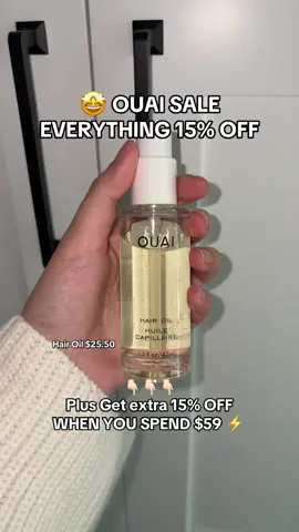 Did someone say #OUAI SALE👀 ✨ Everything is 15% OFF+ ‼️EXTRA 15% OFF WHEN YOU SPEND $59 💕 Hair Oil only $25.50 right now #ouaihaircare #ouaihairoil #hairoil #frizzyhair #haircare #hairtok #ouaihairproducts #tiktokshoploveatfirstfind 