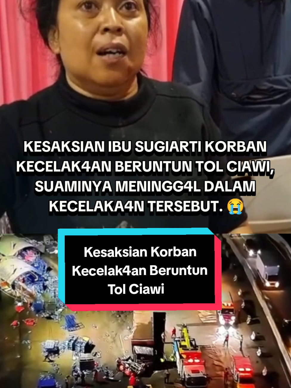 Yang Sabar Ya Ibu, Semoga Suaminya Husnul Khotimah, 🥺 Duka mendalam dirasakan Sugiarti (48), warga Desa Selabatu, Kecamatan Cikole, Kota Sukabumi. Suaminya, Yana Mulyana tewas dalam kecelakaan lalu lintas di Gerbang Tol Ciawi Bogor, Selasa (4/2/2025) malam. Yana Mulyana merupakan satu dari delapan korban tewas akibat tabrakan beruntun di gerbang tol. Insiden mengerikan itu terjadi begitu cepat. Sugiarti menceritakan detik-detik kecelakaan yang merenggut nyawa suaminya. Hari itu, ia dan suaminya hendak pergi ke Bekasi. Saat hendak melewati pintu otomatis, kartu e-Toll yang digunakan tidak terbaca sehingga palang tidak terbuka. Suaminya berinisiatif untuk bertanya kepada petugas lalu diarahkan untuk meminjam kartu e-Toll kepada pengendara lain yang ada di belakangnya. 