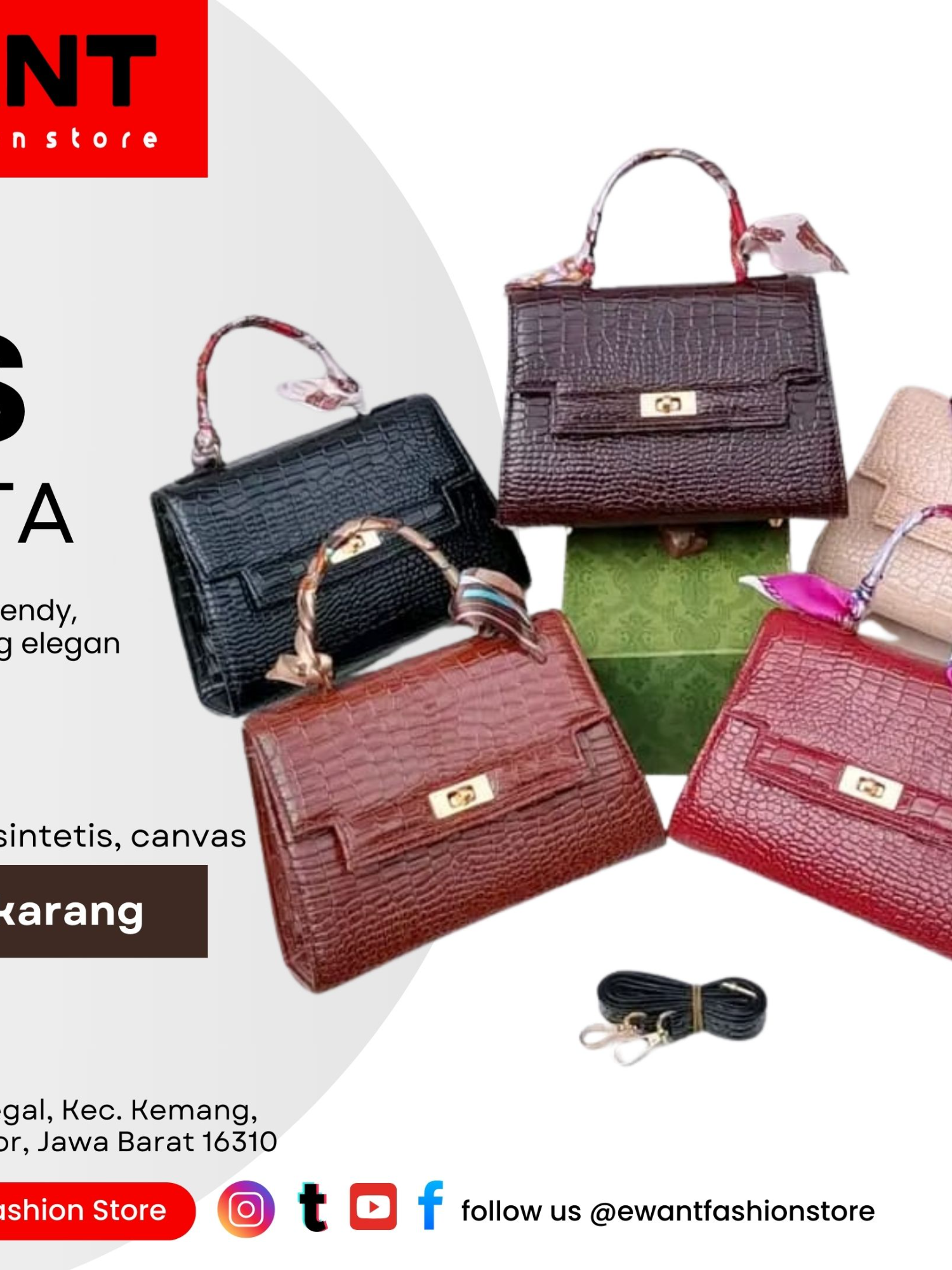 E-Want Bag & Fashion Store adalah brand toko online yang menawarkan produk-produk tas dan fashion dengan kualitas tinggi, desain trendi, serta harga yang terjangkau. Dengan fokus pada kebutuhan sehari-hari, E-Want menyediakan berbagai pilihan tas dan produk fashion untuk perempuan, pelajar, fashion islami dan penggemar gaya modern. Follow kami: #IG | #FB | #TIKTOK | #YOUTUBE Produk: 🛒 Tas Perempuan: Tas selempang, tas tangan, tas jinjing stylish untuk keperluan sehari-hari, kerja, atau acara formal. 🛒 Fashion Sekolah: Kebutuhan sekolah seperti Ransel dengan desain ergonomis, ringan, namun tetap trendi untuk pelajar 🛒 Fashion Remaja: Kaos Oversized, Hoodie, Sweatshirt, Kemeja Casual dll 🛒 Fashion Islami: Busana muslim pria, busana Muslimah, Gamis, tas muslimah, pakaian anak muslim 🛒 Produk Lainnya: Aksesori seperti dompet, sepatu, sandal, ikat pinggang, dan pakaian pelengkap Whatsapp: ☎ 08159777789 / 081291979805 📧 ewant.fashionandstore@gmail.com Alamat: 📍 Kp. Hambulu, Tegal, Kec. Kemang, Kabupaten Bogor, Jawa Barat 16310 #tas #baju #fashion #remaja # #bajukoko #kaos #allsize #hoodie #sweatshirt #kemeja #casual #busanamuslimpria #busanamuslimah #gamis #pakaiananakmuslim #anak #dewasa #aksesoris #dompet #sepatu #sandal #ikatpinggang #mukena #trendi #parung #bogor #kemang #jakarta #depok #tanggerang #pamulang #indonesia