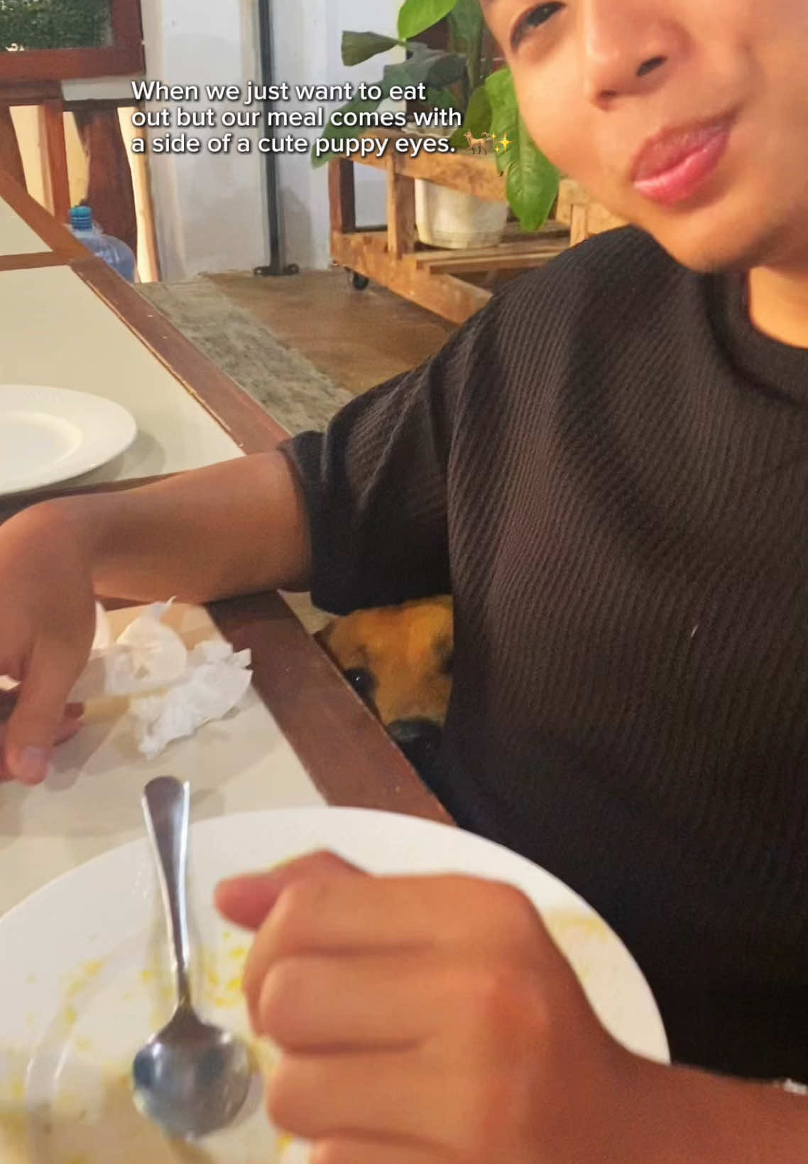 Someone’s a little too curious about our dinner plans 🐾🐕 