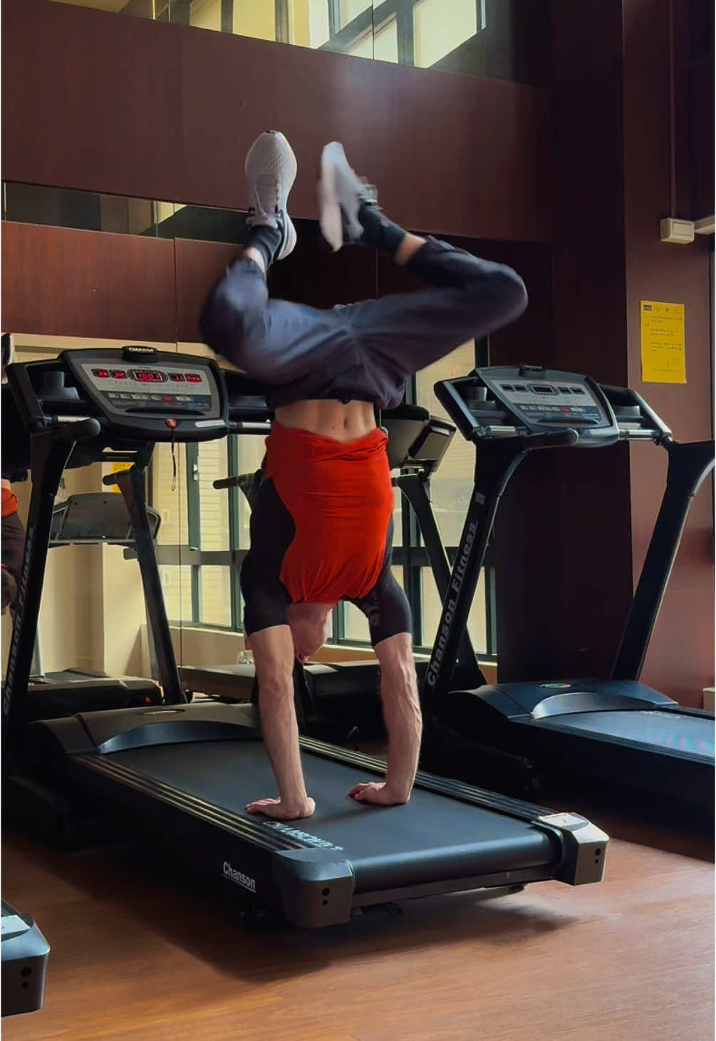 Handstand Walks on the Treadmill #handstandtraining #presshandstand #treadmill #brucelee #challenge #fitnessmotivation 