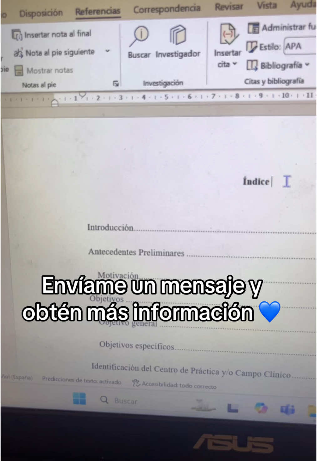 ÍNDICE EN WORD AUTOMÁTICO + NORMAS APA  EL curso perfecto 💙 #normasapa #normasapa7edicion #tarea #universidad #indice #curso 