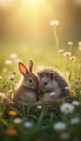 Unlikely Friends: Hedgehog and Bunny 🦔🐇 Where a hedgehog and bunny share a tender moment among blooming daisies.Nature live wallpaper. #cuteanimalsoftiktok #HedgehogLove #bunnylovers #mobilewallpaper #animatedwallpaper #naturelivewallpaper  🎵Olaf - Lofi U