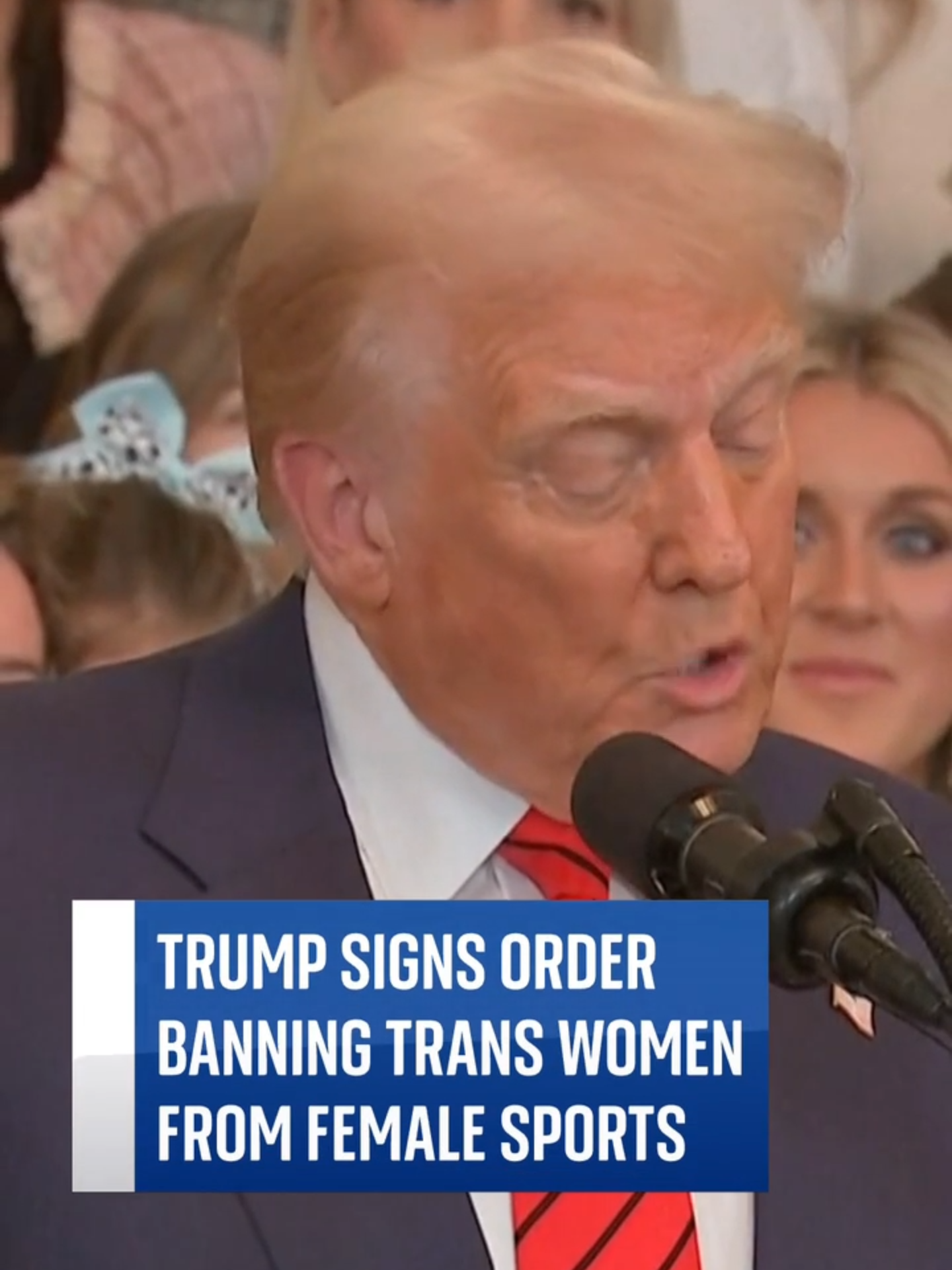 US President Donald Trump has signed an executive order banning trans women from female sports, declaring that 'the war on women's sports is over'. #USNews #transatheletes #DonaldTrump