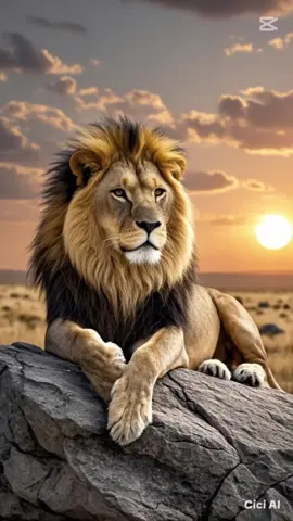 Generate an image of photo-realistic image of a majestic lion lounging on a rock with the vast African savanna in the background. Use a camera with a 400mm lens at F 2.8 aperture setting to blur the background and focus sharply on the lion. The lighting should be natural and warm, capturing the golden hues of the sunset. Emphasize photorealism to create a vivid, detailed image that conveys the beauty and grandeur of the wildlife.In the style of Monet, with 9:16 aspect ratio. #majesticlion #ciciai  #africansavanah #sunset #wildlife #vinceong6444 #foryourentertainment #ai #aiart #aigenerated #fortiktok #fortiktokpage #roar #katyperry 