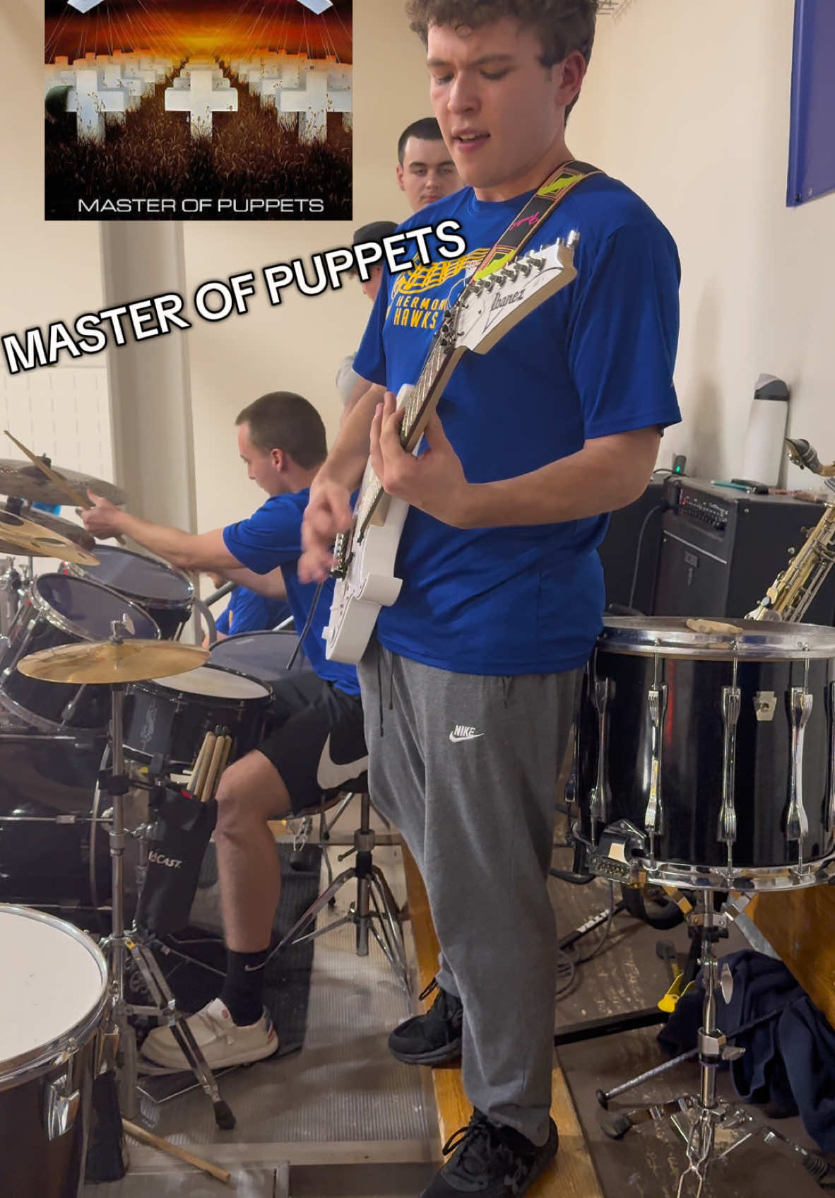 we rushed the sh** out of it for the timeout, but it’s the tradition every game 3rd quarter ending #masterofpuppets #guitar #drums #bass #metallica #cover #metal #fyp #jameshetfield #larsulrich #kirkhammett #cliffburton @Big Q (bassist)             @metallica 