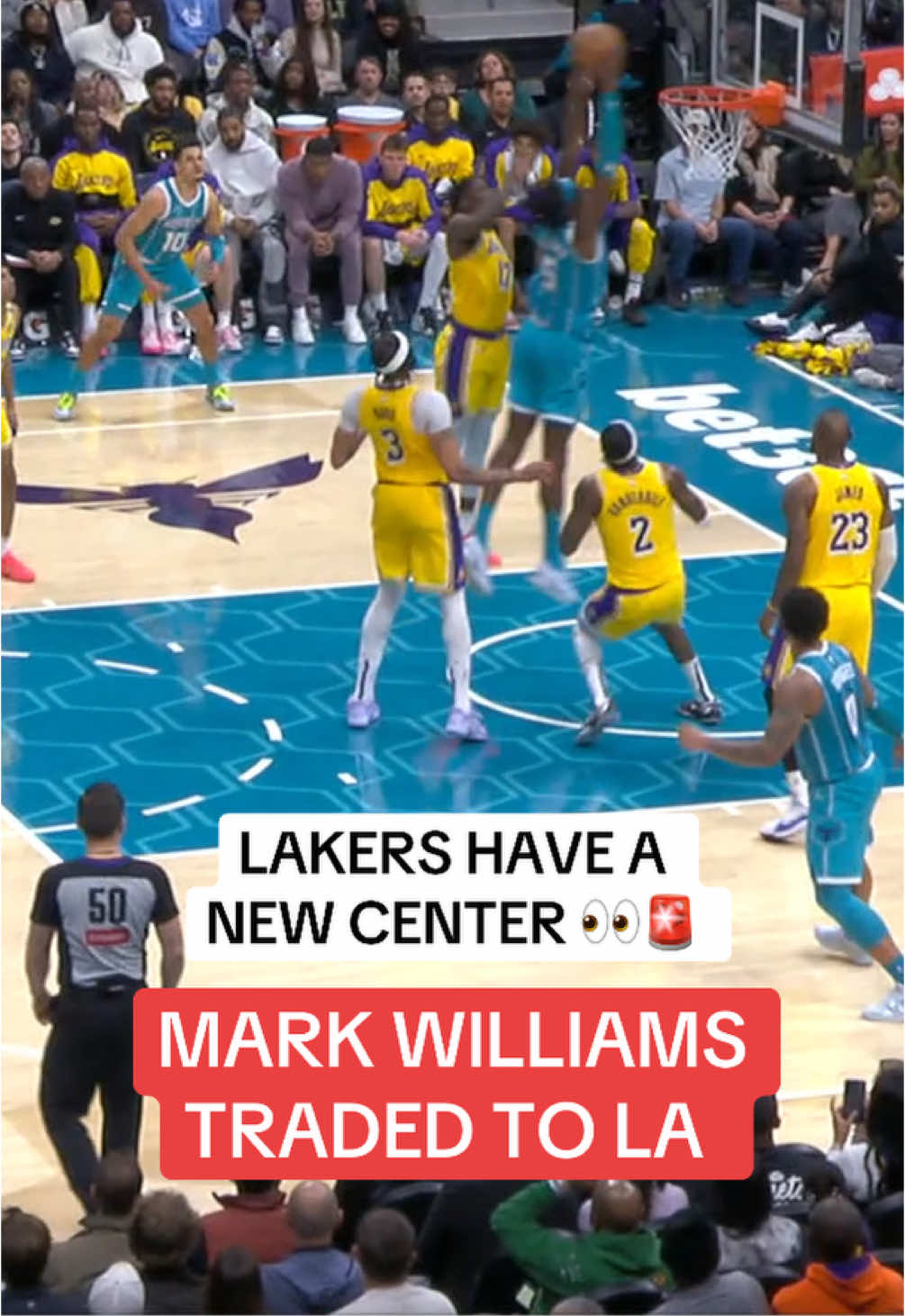 MARK WILLIAMS TRADED TO LAKERS FOR DALTON KNECHT. 🚨 Per Shams. #NBA #lakers #hornets 