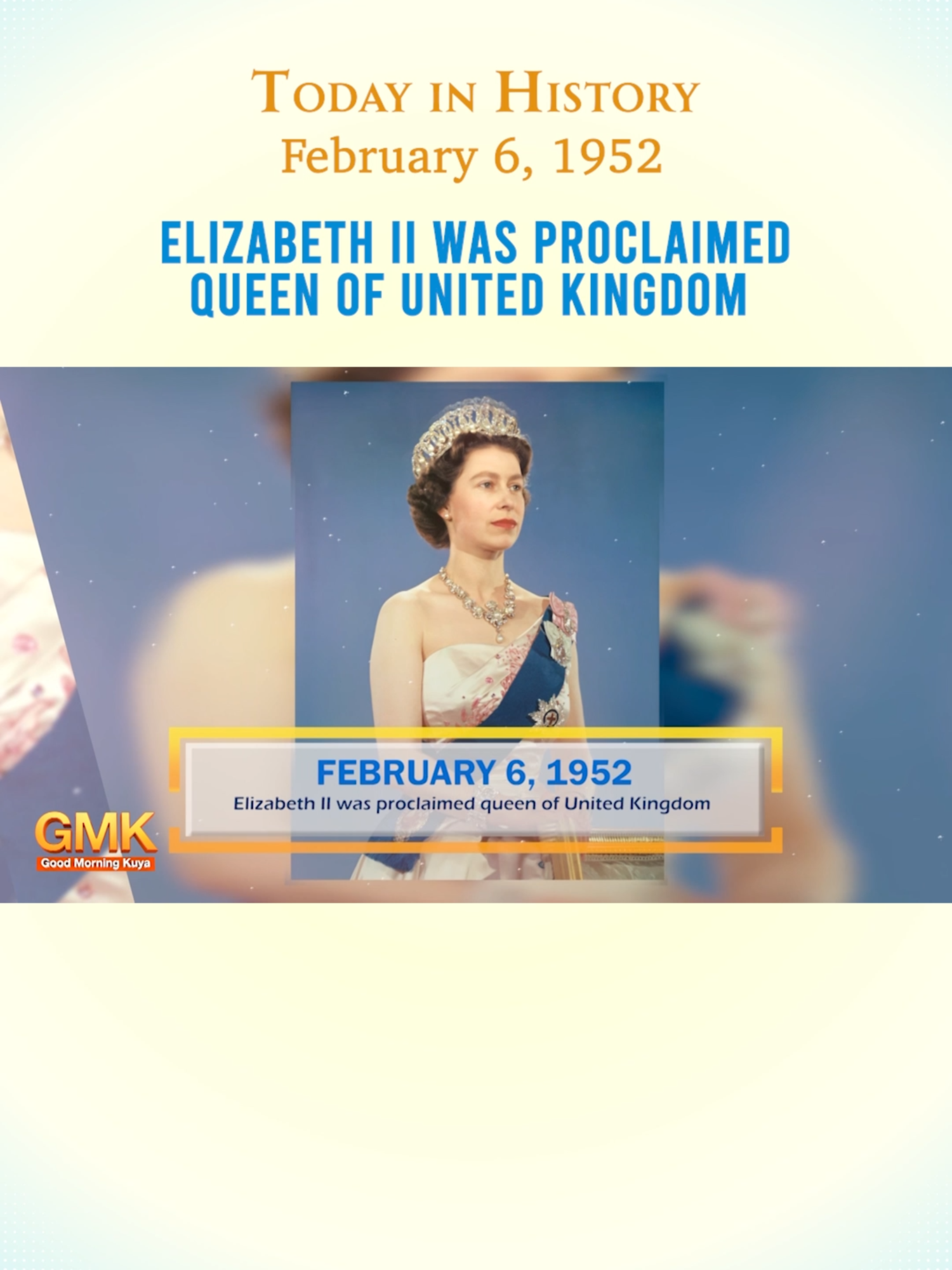 #TodayInHistory: February 6, 1952, iprinoklama bilang reyna ng United Kingdom si Elizabeth II kasunod nang pagpanaw ng kanyang amang si George VI. #ElizabethII #History #GoodMorningKuya