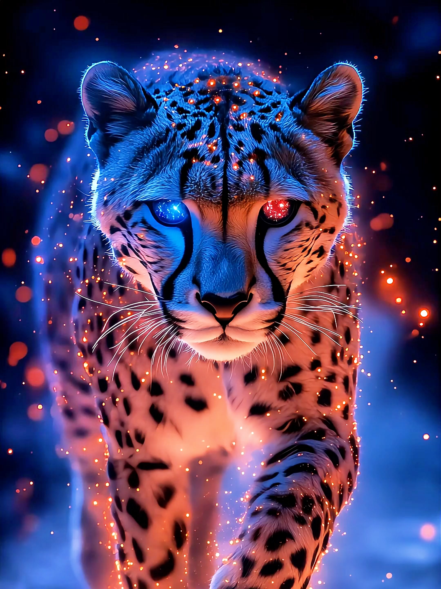 Live Wallpaper in 4k Cheetah :  🌟🌌 Dive into the magical world of a cosmic cheetah with glowing eyes, gracefully walking through a snowy forest! Watch as luminous particles and sparkling star dust illuminate its fur with vibrant cosmic colors. The ground reflects the celestial lights, creating an otherworldly atmosphere. Don't miss this enchanting and galactic adventure! 🌌🌟 #cheetah #LiveWallpaper #livewallpaper #2025 #livewallpaper4k #ai