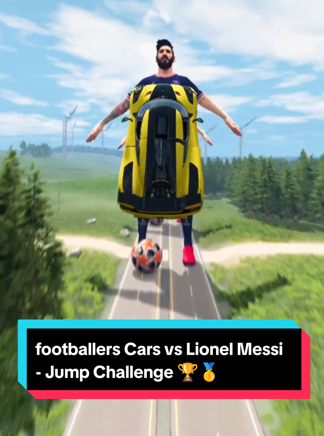 footballers Cars vs Lionel Messi - Jump Challenge 🏆🥇  #messi #cristianoronaldo #cars #footballtiktok #beamngdrive #jumpchallenge #game #game 