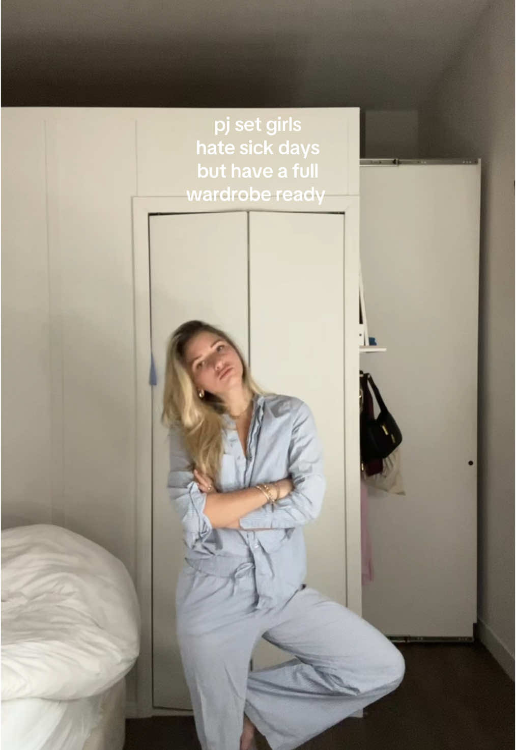 My bed has been my runway this week🤒🛏️ set is @WeWoreWhat. #sick #fluseason #fyp #nyc #pajamas #pjset #pjs #weworewhat #morningroutine #nycliving 