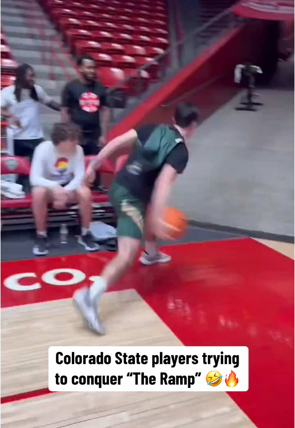 New Mexico’s famous arena has a long, steep ramp that is nearly impossibly to roll a ball up 😭  (Via @csumbasketball/X)  #cbb #collegebasketball #basketball #college 