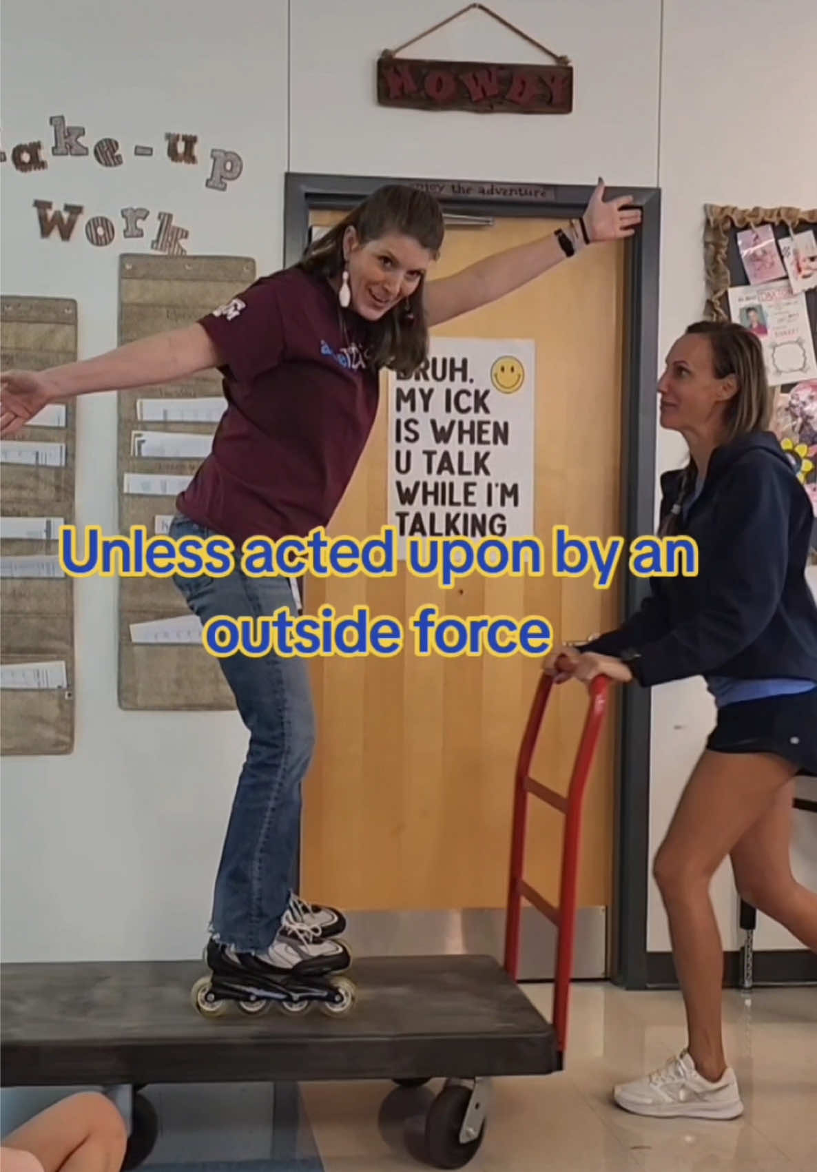 This is how you teach 👏🧪 @Bestest Best Science teacher  #teacher #students #learn #science #rollerskating #inertia #highschool #funny #teach #highschoolsports