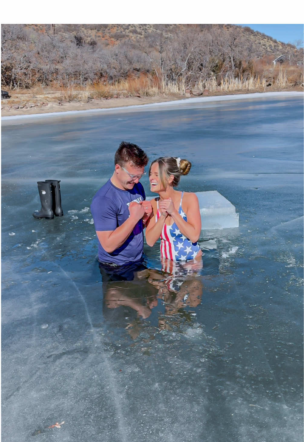 It’s an unpopular opinion, but you’re not changing our mind🤓 #celebritycrush #unpopularopinion #icequeen #icebath #coldplunge #daily #funny #ice #frozen #frozenlake #hubby #couple #marriedlife #husbandandwife #cold #feezing #Love #icecube