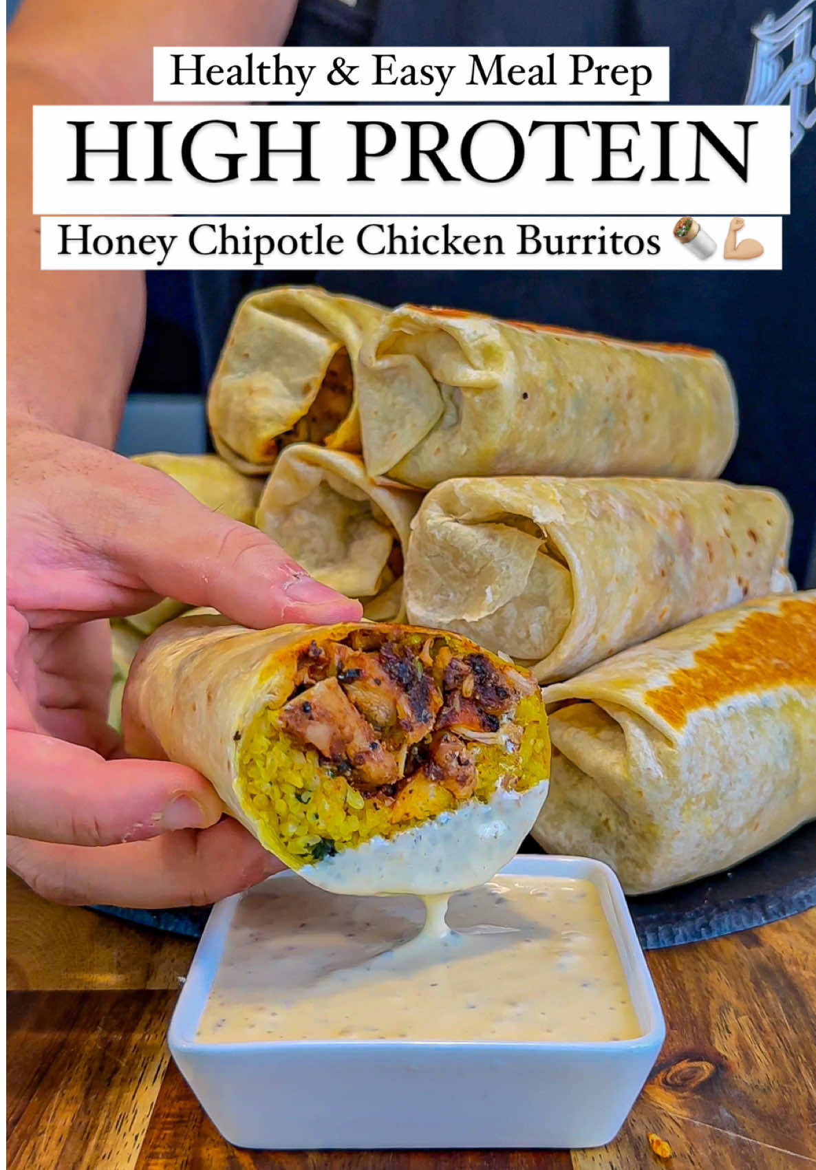 Healthy High Protein Chipotle Chicken Burritos 🌯 Easy 50g Protein Meal Prep💪🏼 (Macros: Per Burrito - 10 Total) 586 Calories 38.7gC | 22gF | 50.6gP Don’t forget to check out my digital recipe cook books with over 200 easy, delicious & healthy recipes like this 📖👨🏻‍🍳 Ingredients: (Chicken) 2KG Boneless & Skinless Chicken Thigh (raw weight - trim all excess fat) 2 Tsp Olive Oil 1.5 Tsp Oregano, 1.5 Tsp Cumin, 1.5 Tsp Coriander Powder, 1.5 Tsp Garlic Powder, 1.5 Tsp Onion Powder, 2 Tsp Smoked Paprika, 1.5 Tsp Salt 4 Diced Garlic Cloves 150g Chipotle In Adobo Sauce (can be substituted for chipotle sauce or chipotle paste) 1/2 Squeezed Lime 60g Honey Ingredients: (Rice) 1/2 Diced Onion 4 Minced Garlic Cloves 1 Tsp Chicken Stock Powder, 1/2 Cumin, 1 Tsp Turmeric, 1 Tsp Smoked Paprika 30g Light Butter 800g Cooked Basmati Rice (approximately 250g - 270g dry weight / uncooked) Cilantro/Coriander Burrito Ingredients (10 Total) 10 Tortillas (Simsons Pantry Low Carb Protein Tortillas - or any low calorie tortilla) Equally divide & distribute chicken/rice across each tortilla. 30g Sriracha Mayonnaise (optional - per burrito) Reheat Instructions: Store burritos in the freezer & on the day of consuming take one out of the freezer, remove foil & microwave for approximately 2 minutes - doing this step helps thaw the burrito make it warm in the middle. Then air fry or oven bake for approximately 5 - 8 minutes at 190C/375F (time may vary depending on the air fryer/oven)  This entire process can be skipped if you’re in a hurry & you can reheat the burrito by placing it on a hot pan on low heat making sure to turn it every minute or so for approximately 5 - 7 minutes in total or until desired temperature. #chicken #burrito #burritos #chickenrecipes #chipotle #Foodie #highprotein #lowcalorie #EasyRecipes #Fitness #healthyrecipes #mealprep #highproteinmeals 