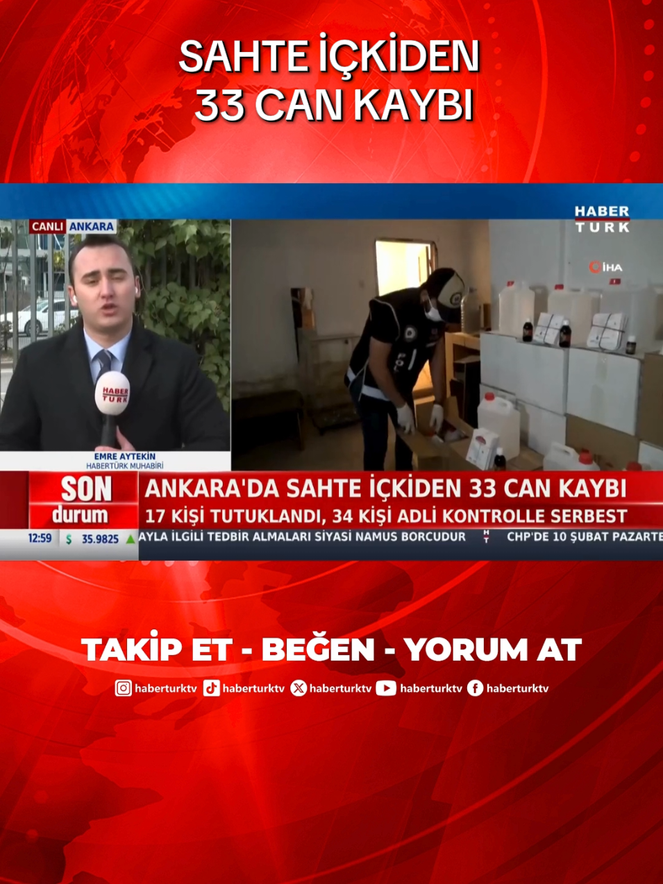 Ankara'da sahte içki faciası    Ankara Valisi Vasip Şahin, sahte içki kullanımına bağlı olarak Başkent'te, yılbaşına hazırlık sürecinden bugüne kadar 33 kişinin vefat ettiğini, 20 kişinin de hastanelerde yoğun bakımda tedavi altında olduğunu bildirdi. #sahte #içki #yoğunbakım #hastane #suç #ankara 