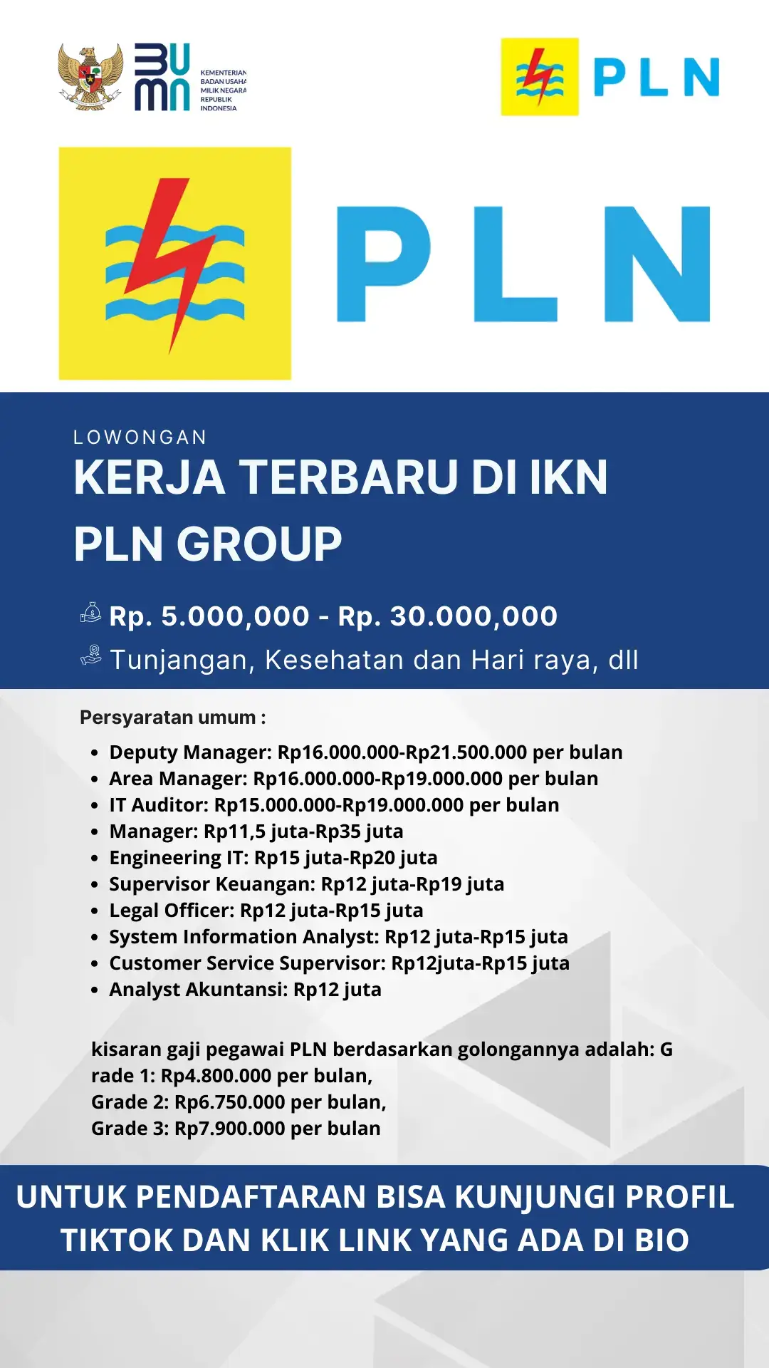 Persyaratan Umum dan Fasilitas sesuai dalam gambar Apabila berminat Biaya pemberangkatan ditanggung perusahaan dan tempat tinggal di sediakan perusahaan  Untuk info pendaftaran bisa klik link di bio  #gyp #loker #ikn #pln #xybca #lokerterbaru 