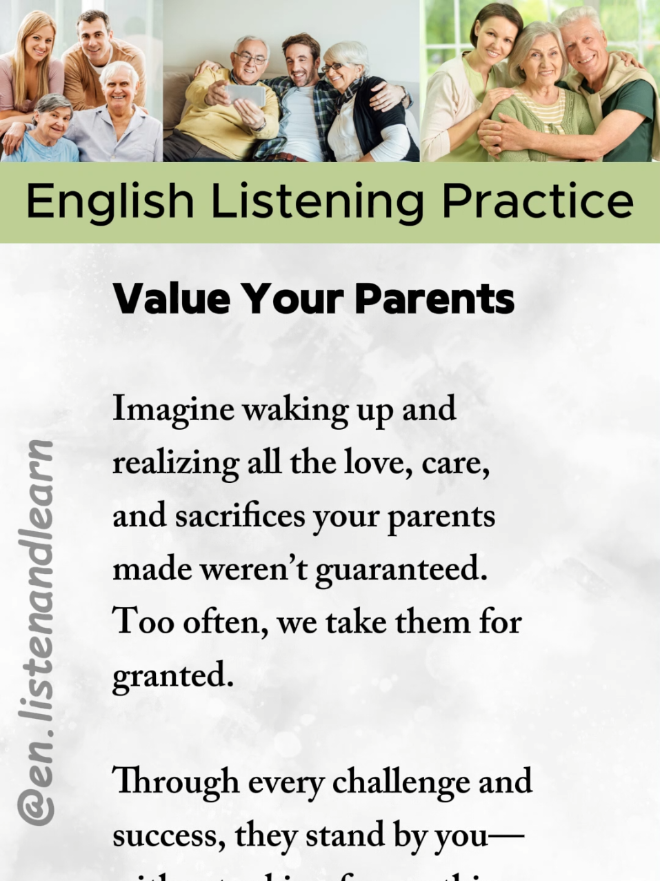 Value Your Parents  Improve your English skills by listening 🎧 and speaking 🗣️ practice by English narration and short story  #englishstory #englishlistening #englishpractice #dailyenglish #parentsontiktok #respectyourparents #englishpractice #loveparents 