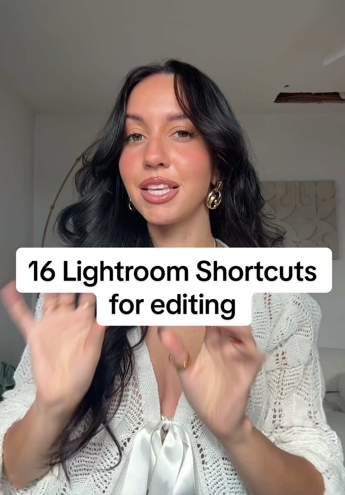 here’s all 16 shortcuts: “R“ -> crop view “O” -> changed grid option in crop view “X” -> switch from landscape to portrait in crop view “\” -> toggle between before & afters “Shift + R” -> reference view “Command + Click Panels” -> close all develop tabs “G” -> gridview “Q” -> spot removal tool “K” -> brush tool “[“ -> make brush bigger “]” -> make brush smaller Command + ‘ -> create a virtual copy Command + E -> bring a photo into Photoshop “V” -> convert to b+w “Command +” -> zoom in “Command -“ -> zoom out #lightroom #editing #photographer #photography101 