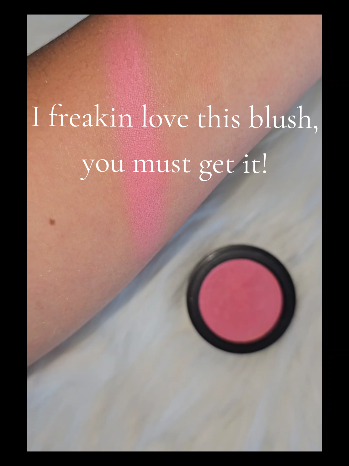 This is Pretty Flirt Blush from our collection Mynk Cosmetics. It's such a great color for Valentine's Day! 💓 Check out our website. Link is in my bio! It is definitely a blush you need in your makeup bag! 