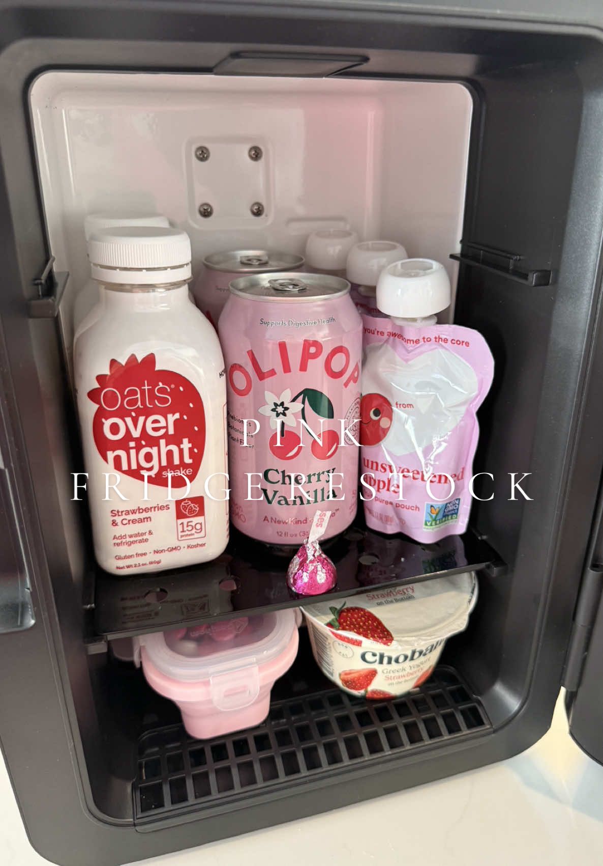 Pink mini fridge restock for my sister 💓🎀🍓🌸💄 What pink snacks would you add!? #oatsovernightpartner #asmr #restock #restockasmr #minifridge #pink #pinkaesthetic #Home #CleanTok #fridgerestock #snacks @Oats Overnight 