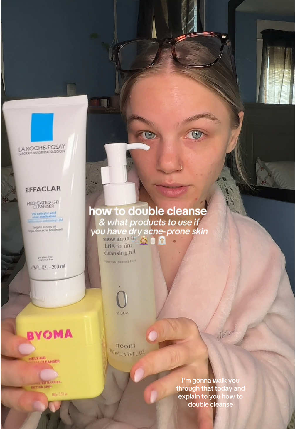 Replying to @kimberlyynguyen how to double cleanse & what to double cleanse with (if you have dry acne-prone skin) !! 🫧🤍 @nooni @byoma @LaRochePosayUS #doublecleanse #howtodoublecleanse #cleansingroutine #acneskincare 