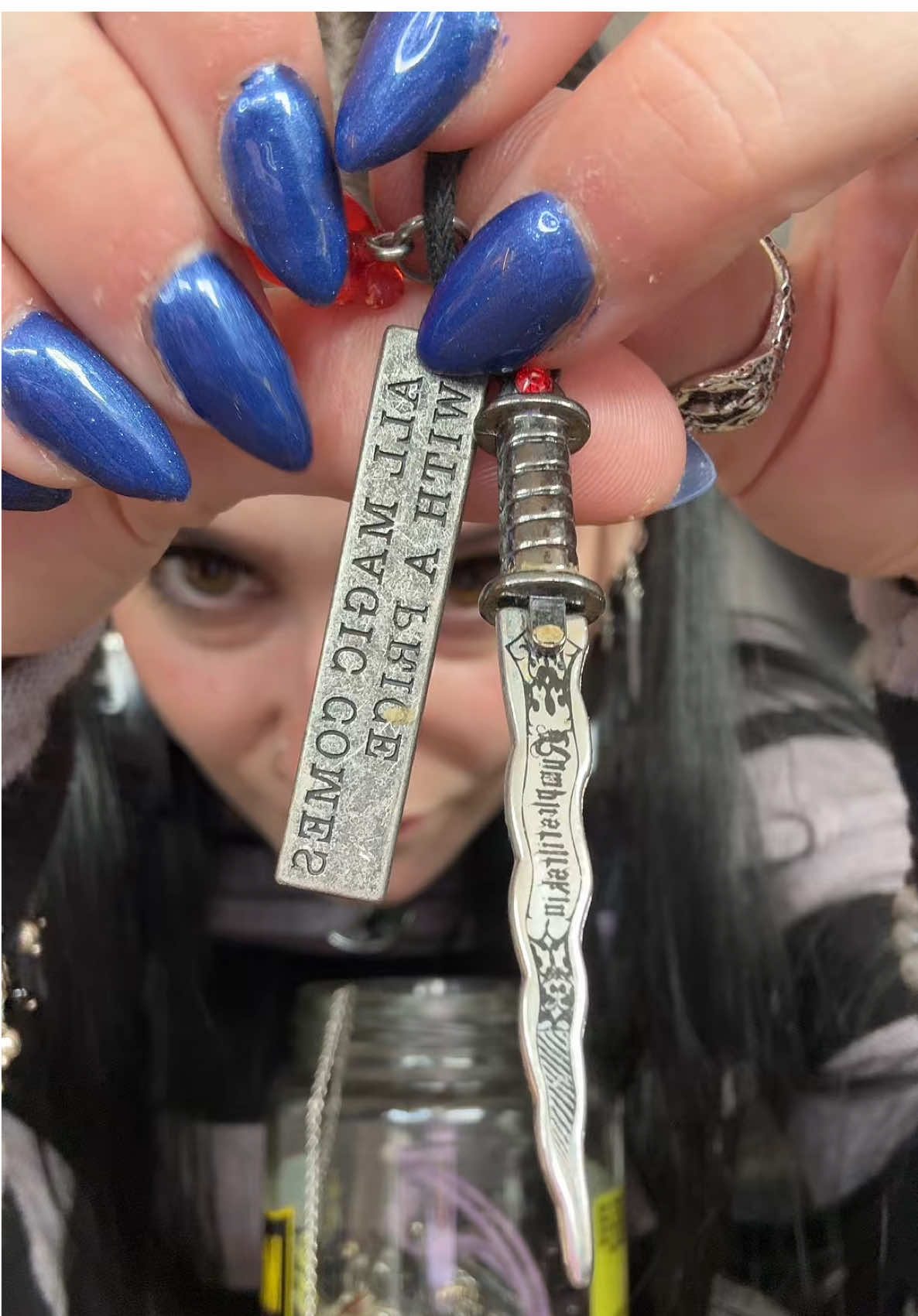 RUMPLESTILTSKIN NECKLACE YES PLEASE 🖤🫀 pt 1 @Kat I can’t even tell you which jar was my favorite because they both were amazing ! #fypシ゚viral #mysteryjewlerygirl #foryewwww #crystals #supportsmallbusiness #trendingvideo #jewlerybox #nails #fyp #unboxingvideo #crystaltok #mystery #jewlery #jar #accessories #mysterybox 