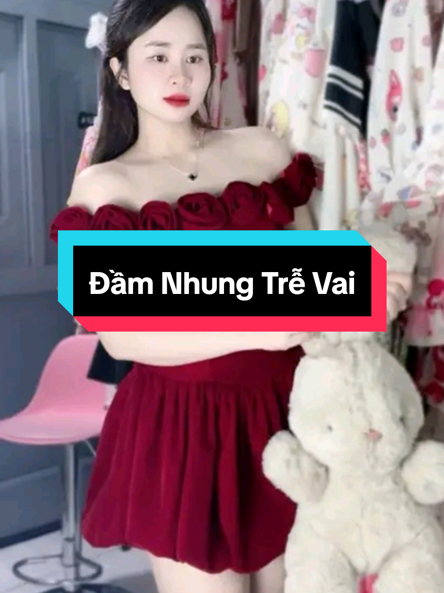 Đầm Nhung Trễ Vai #xuhuong #xuhuongtiktok #quanaonu #vaydamxinh #phoidonu 