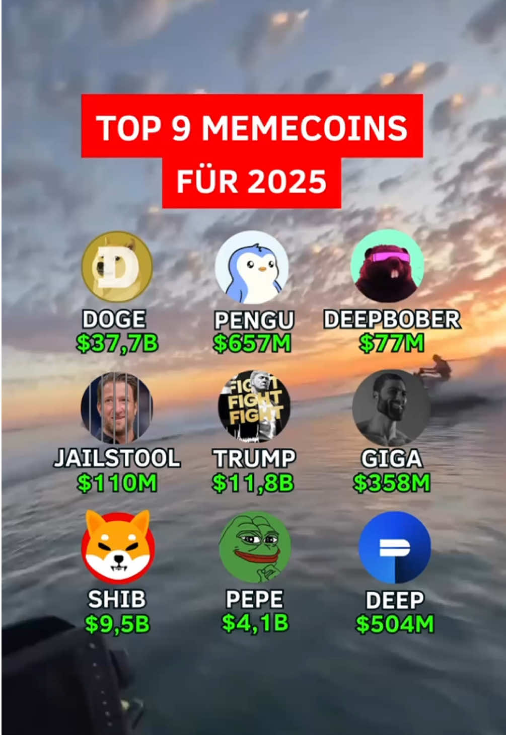 Top 9 Memecoins for 2025!🚀 #viral #fyp #crypto #2025 #bullrun #memecoins #krypto #trump2024 #elonmusk #memecoin #investing 