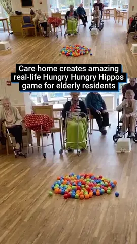 This care home in Wales came up with a brilliant way to pass the time.  They created a lifesize version of the popular game Hungry Hippos, and we're obsessed! #fyp #carehome #Wales #viral_video #hilariousvideos #funnytiktok #elderly