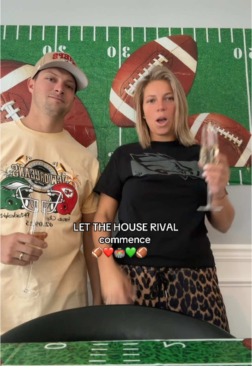 Super Bowl ready #SuperBowl #Super Bowl#superbowlsunday #chiefs #chiefskingdom #eagles #philadelphiaeagles #couples #couplestiktok #rival #gametime @Chiefs @Philadelphia Eagles @FOX Sports @NFL @NFLonFOX @unwell 