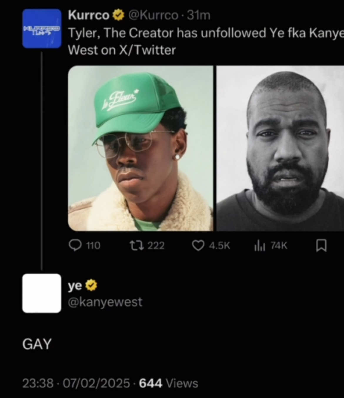 kanye west dissed north west favorite artist tyler the creator #tylerthecreator #fyp #foryou #xyzbca #viral #raptok #trending #musictok #foryoupage #hiphop #rap #tylerthecreatormedia #surbunnyhop #chromakopia #kanyewest 