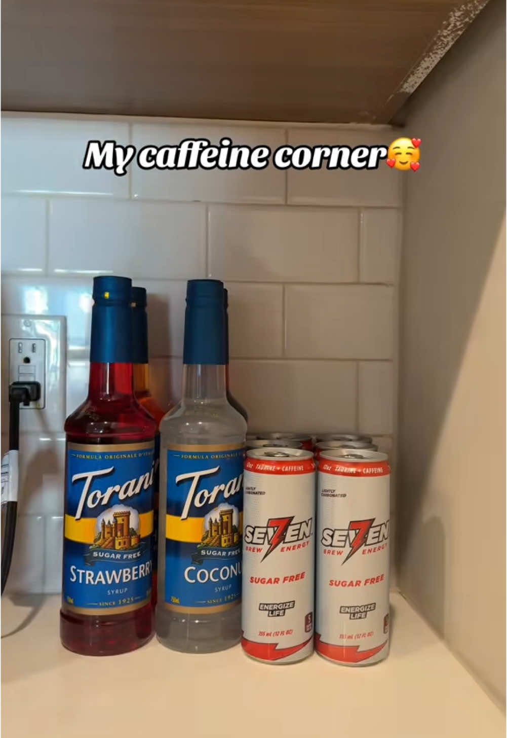 The best corner in my apt🫶 @7brewcoffee @Torani #caffeine #caffeinecorner #caffeineaddiction #7brew #torani #toranisyrups #7brewcoffee ##energydrinks