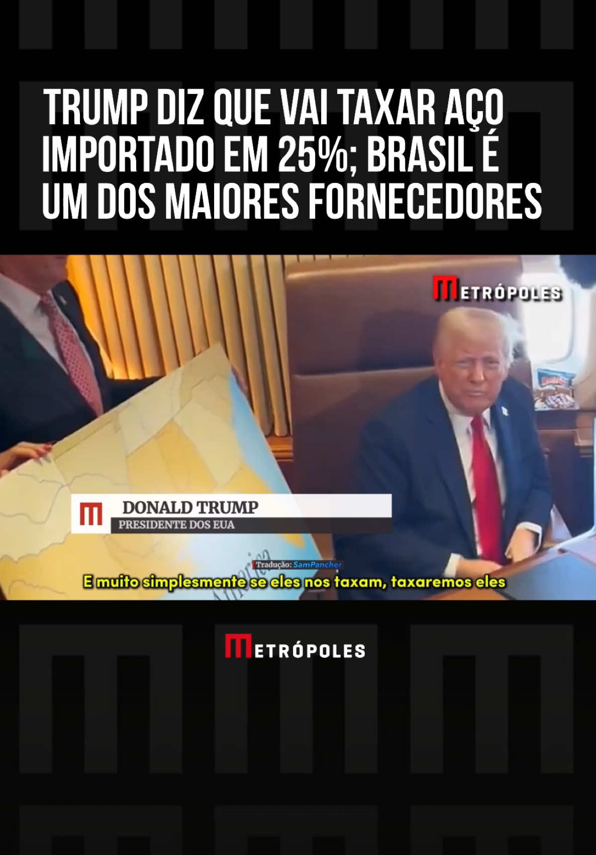 O presidente dos #EstadosUnidos, Donald #Trump, revelou que vai aplicar taxas de 25% sobre todas as exportações norte-americanas de aço e alumínio. A declaração foi realizada neste domingo (9/2), enquanto o republicano viajava para Nova Orleans, onde deve acompanhar o Super Bowl. De acordo com o #presidente dos EUA, a medida vai atingir importações de metal de todos os países. Trump afirmou que deve anunciar formalmente a decisão nesta segunda-feira (10/2). “Qualquer #aço que entrar nos Estados Unidos terá uma tarifa de 25%”, declarou o presidente republicano, sem deixar claro quando a medida entrará em vigor. Caso confirmada, a decisão de Trump pode afetar diretamente o #Brasil, que atualmente é um dos principais fornecedores de aço para os EUA. Durante seu primeiro mandato presidencial, entre 2017 e 2021, Trump chegou a adotar a mesma medida e anunciou tarifas para as importações de aço e alumínio. Na conversa com os #jornalistas a bordo do avião presidencial norte-americano, o líder norte-americano ainda revelou que deve anunciar “tarifas recíprocas” contra países que taxam as importações dos EUA. #TikTokNotícias Tradução: @samuelpancher 🎥: Reprodução