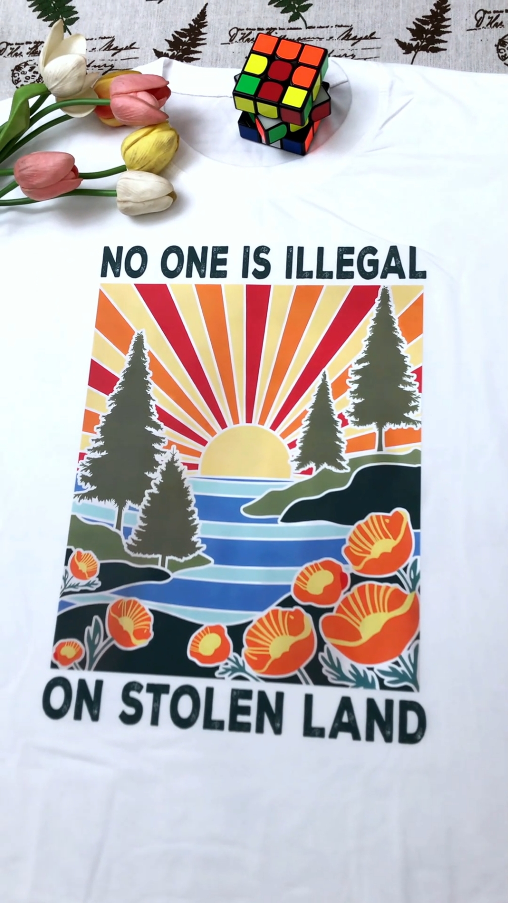 No one is lllegal on stolen land ‼️ wearing this shirt and standing up to spend fair 🇲🇽✊🏾✊🏾✊🏽 ##nooneisillegalonstolenland #mexicansaintgoinganywhere #maga #latinosnotfortrump #mexican #mexicantiktok #native #mexicantiktok #nativetiktok #nativeamerican #mexicanamerican #immigrant #antitrump #nooneisillegalonstolenland 