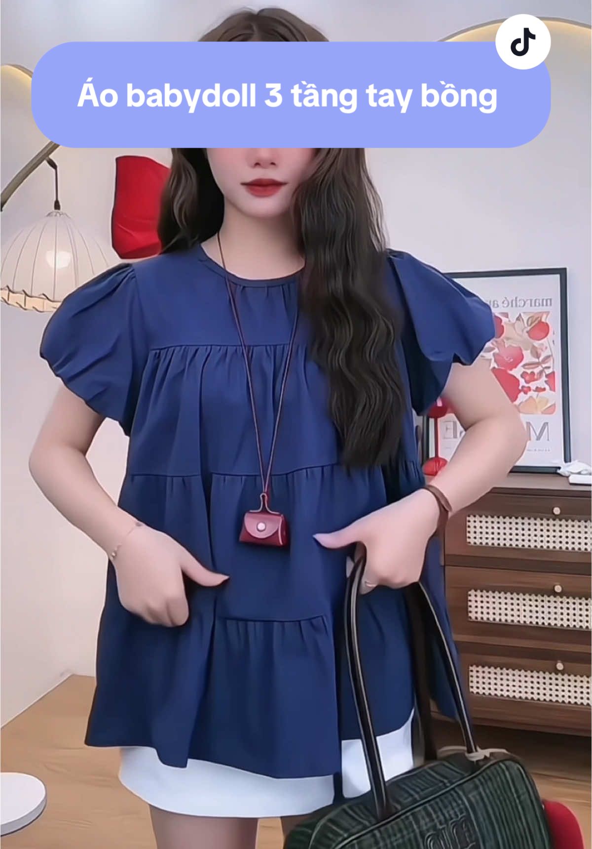 🌷🌷 Phiên bản XANH THAN - Áo babydoll cổ tròn 3 tầng tay bồng siêu tiểu thư #aoxinh #goclamdep #reviewquanao #muataitiktok #hapunie 