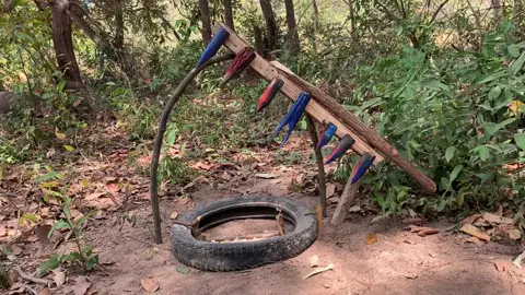 Survival Skills - Amazing sharp wood boar trap with raw tires #wildboartrap #boarhunting #boartrap