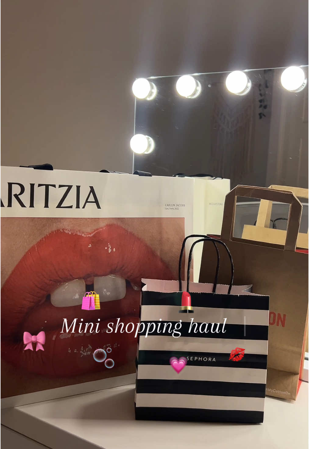 Haul 🛍️🎀 sephora’s bday gift 💝  #fyp #shopping #girlies #girls #makeup #clothes #bows #aritzia #sephora #cottonon #shopwithme #feb #birthdaygift #onesize #hourglass #amika #contour #babaton #sephorabirthdaygift 