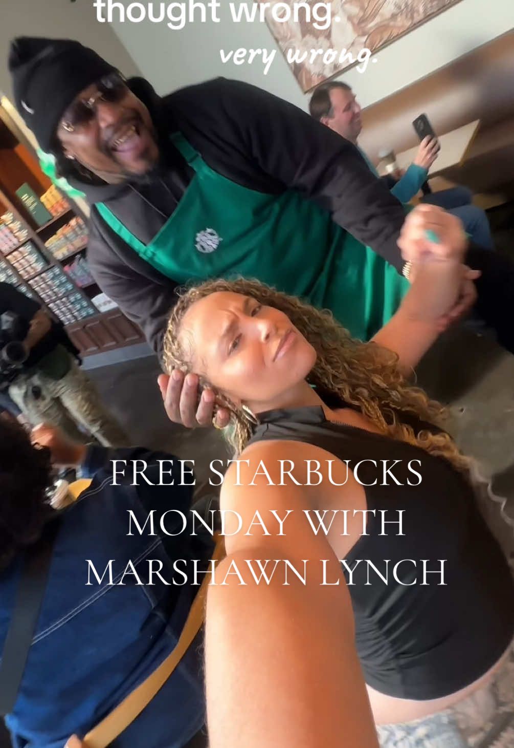 It’s free @Starbucks Monday and Marshawn Lynch was my barista. idk where they found him, but It’s giving he just here so he won’t get fined. 0/10 😂  #neworleans #freestarbucks #starbucks #marshawnlynch 