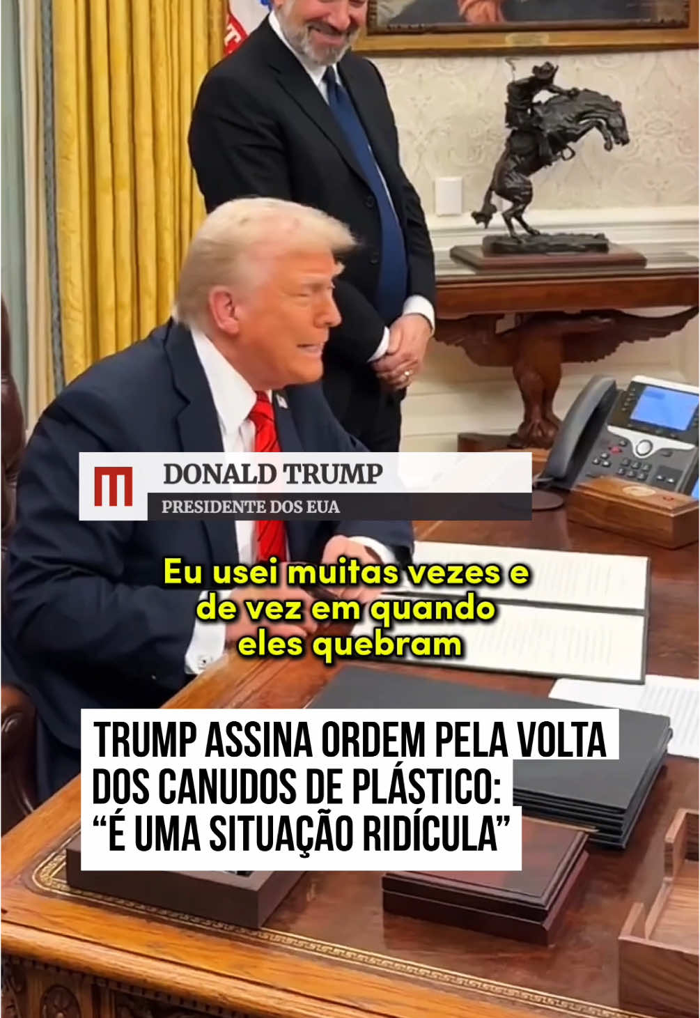 #Trump assina ordem pela volta dos #canudos de #plástico: “É uma situação ridícula”. “Estamos voltando aos plásticos. Essas coisas (canudos de papel) não funcionam. E, ocasionalmente, elas quebram, explodem. Se algo está quente, não dura muito, tipo questão de minutos. Às vezes, questão de segundos. É uma situação ridícula”, afirmou o #presidente dos #EUA nesta segunda-feira (10/2). #TikTokNotícias