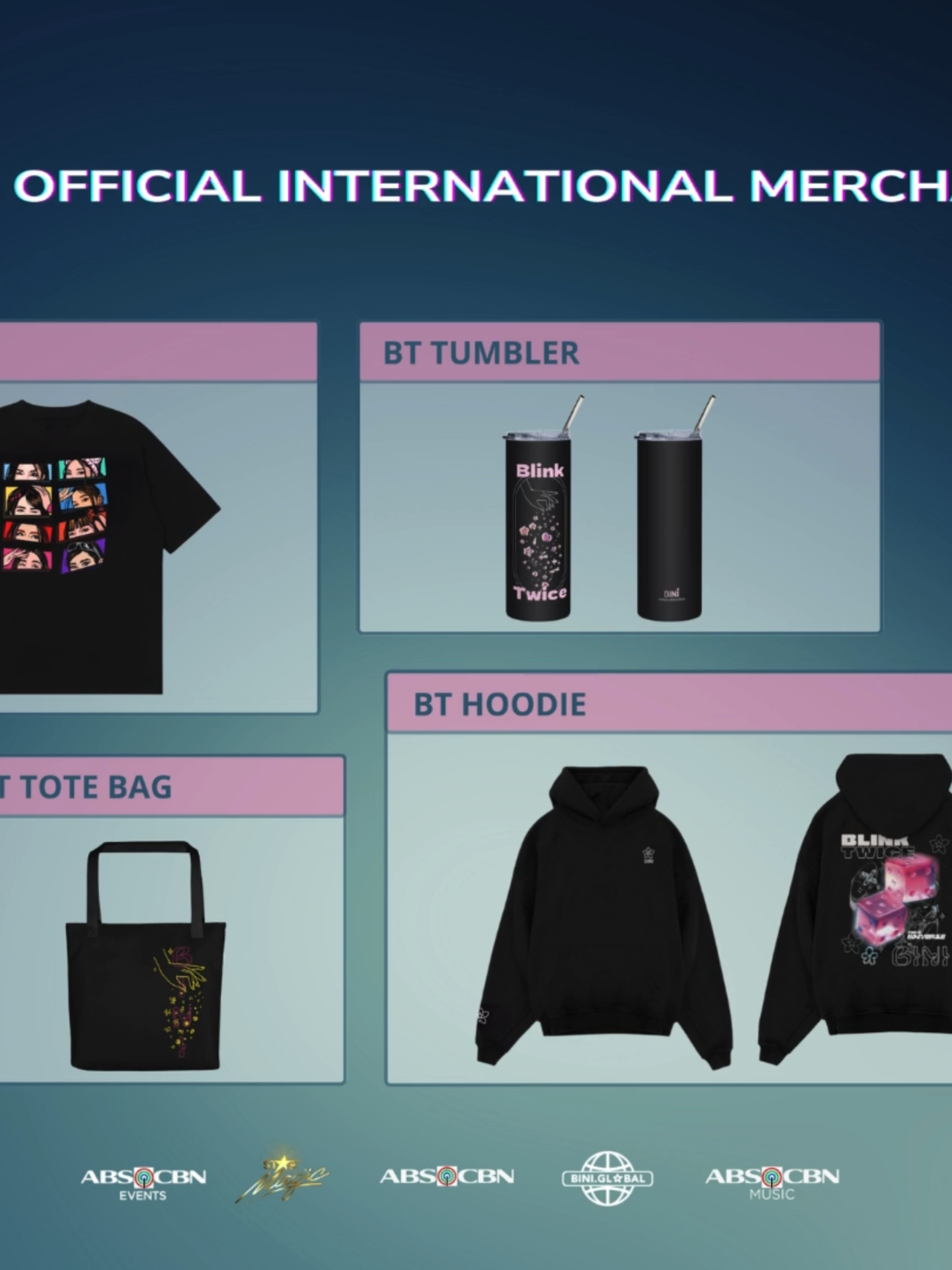 Blink Twice and you’ll miss it! We’ve got another international collection for you, BL♾M! 🌸 Blink Twice Shirt 🌸 Blink Twice Hoodie 🌸 Blink Twice Tumbler 🌸 Blink Twice Tote Bag 1. WHO CAN BUY? Those residing in the US, Canada, Australia, UK, Japan, and Europe. 2. WHERE AND WHEN TO BUY? The Blink Twice International Merchandise is accessible via Spotify, YouTube and BINI.global starting Feb 13, 2025. 3. WHERE AND WHEN TO CLAIM? Buyers can expect their items to be shipped directly to their address. Happy shopping, everyone! #BINI #DontBlinkThisFeBINI #BINI_BlinkTwiceMerch #BINI_BlinkTwice