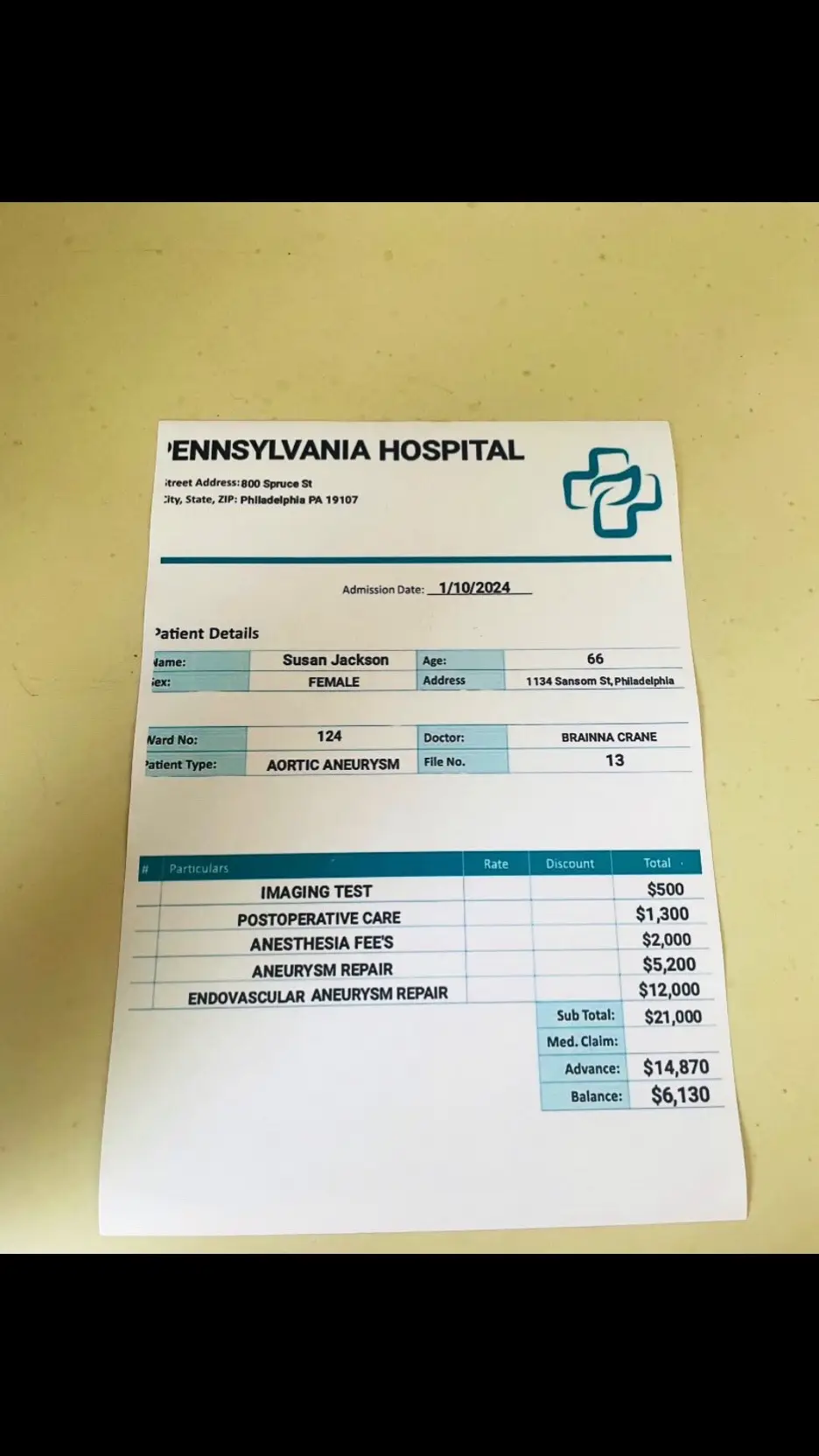 Use this hospital bills edit to your preferred date and amount