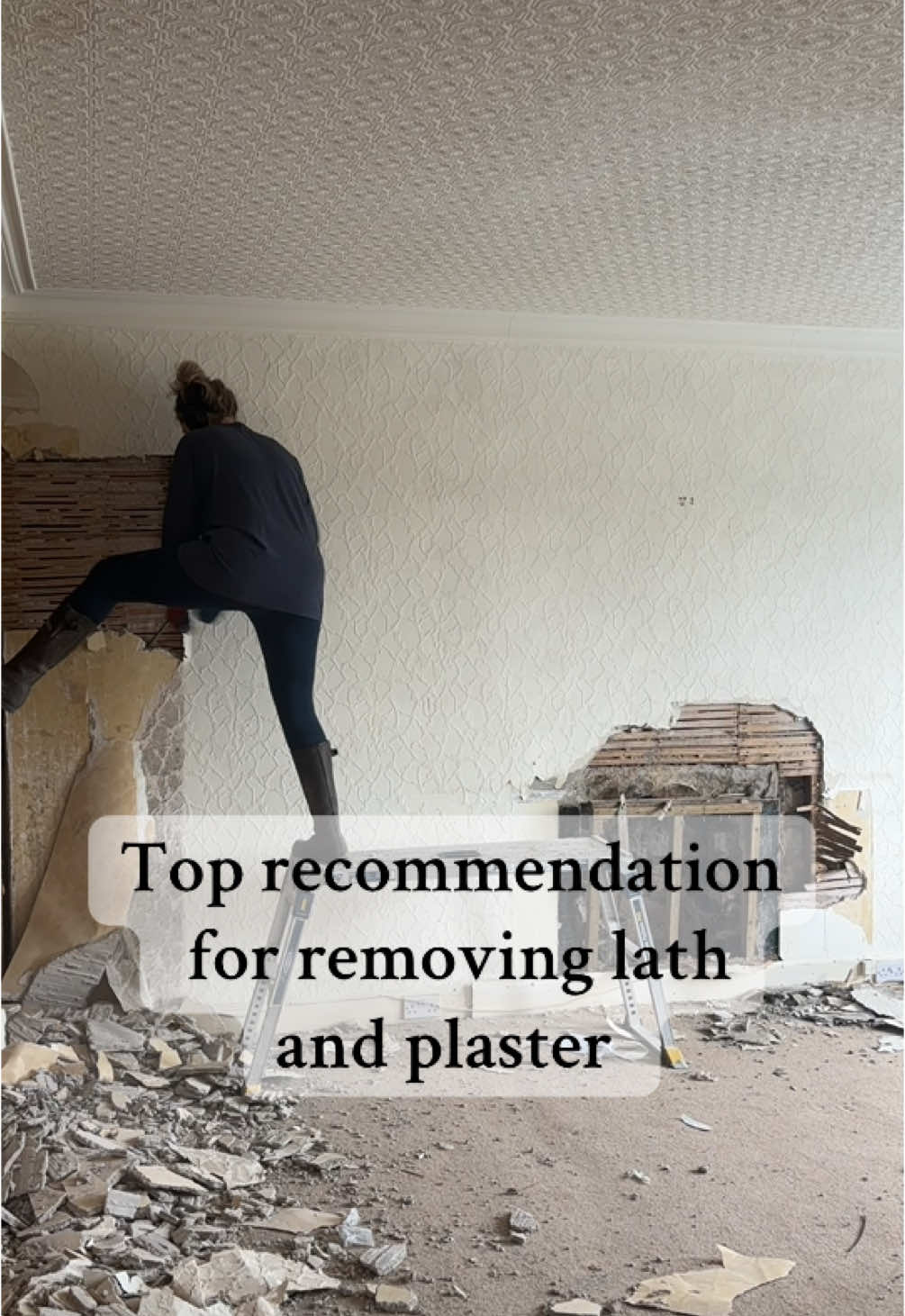 The easiest way to remove lath and plaster⚒️ after lots of trial and error, I opted for an SDS drill and it was life changing! #lathandplaster #housereno #farmhouse #lathandplasterremoval 