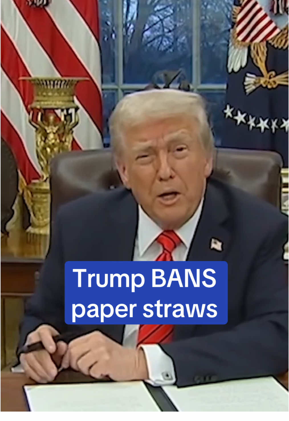 Donald Trump wages a war on paper straws as he signed an executive order to direct the government to start using plastic straws again.  Trump declared on Monday that paper straws ‘didn’t work’ and don’t last very long. Trump said “I don’t think that plastics going to affect a shark very much… as they are munching their way through the ocean.”  Read more on Dailymail.com  🎥 C-SPAN #trump #plasticstraws   