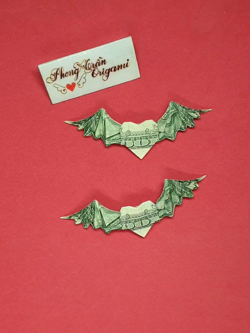 dollar origami winged heart #origami #dollarorigami #phongtranorigami #moneyorigami #easyorigami #howtofold 